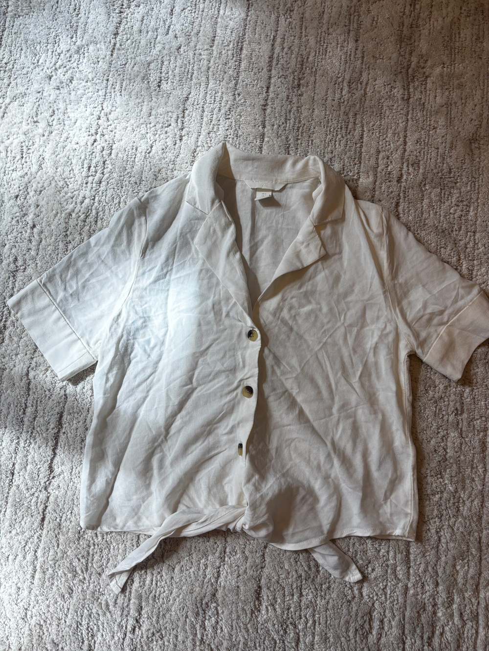 H&M Linen Blend Button Front Tie Hem Shirt White Size 2